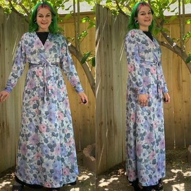 Vintage 1970’s Purple Floral Nightgown Robe Retro 70s 