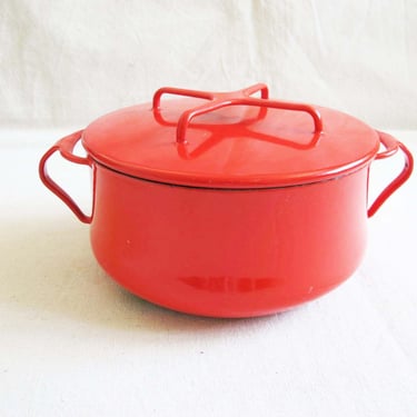 Vintage Dansk Tomato Red Enamel Dutch Oven 2 Quart - 1970s Dansk Kobenstyle IHQ France  - MCM Mid Century Kitchen - Danish Design 