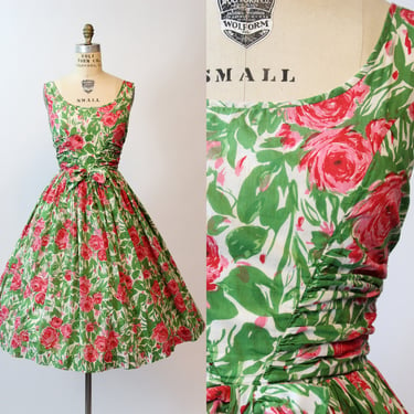 1950s JERRY GILDEN rose cotton dress xs | new spring summer 