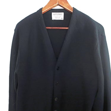 vintage cardigan / black cardigan / 1970s Jeff Links black acrylic knit grandpa golf cardigan Medium 
