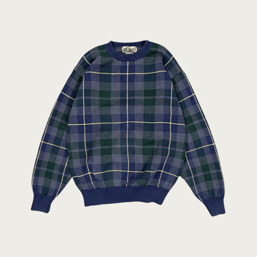 (S) Crewneck Plaid Navy Sweater