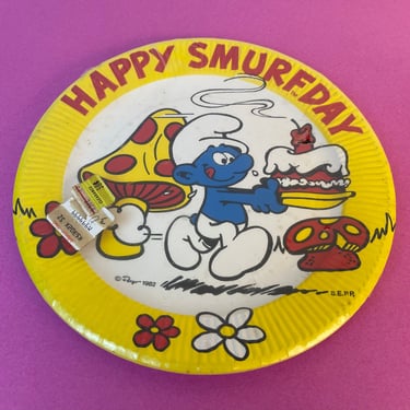 Vintage 1982 Happy Smurfday Birthday Party Plates NOS 