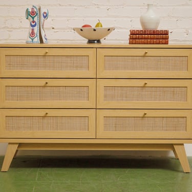 6 Drawer Blonde Rattan Dresser