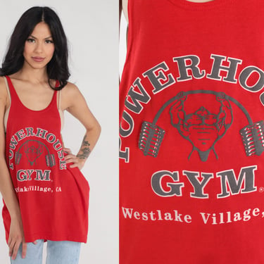 Powerhouse Gym Tank Top Red 90s Tank Top Weightlifting Shirt Westlake Village Low Armhole Weightlifter Sportswear Vintage Extra Large xl 