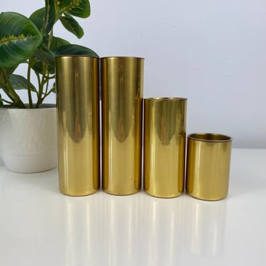 Mid Century Modern Minimalist Cylinder Brass Candle Holders Candlesticks, Vintage Ikea Brass Candle Holders set of 4 Modern Brass Home decor 