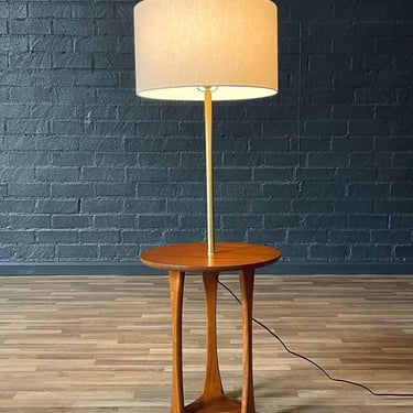 Mid-Century Sculpted Walnut Floor Lamp w/ Side Table, c.1960’s 