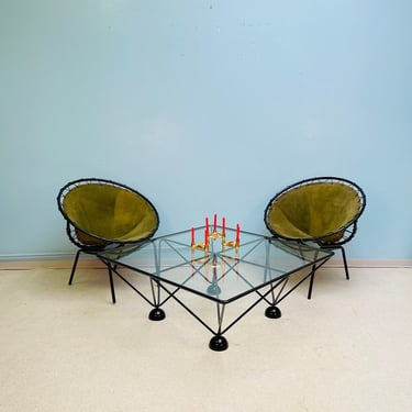 Mid century Italian glass coffee table with metal base, 1970s 