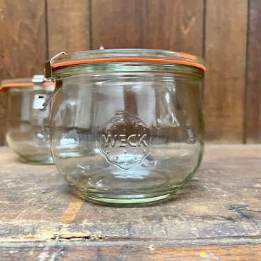 Weck Strawberry Vintage Glass Canning Jars | Clear Glass Mold | Made in Germany | Mason Jar | Drinking Glass Yogurt Jam Applesauce Oats 