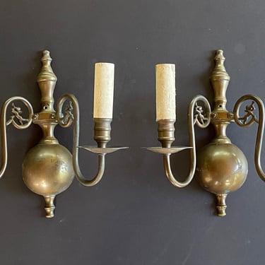 Pair Antique Bronze Angels Sconce Candle Lights 