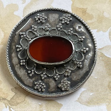 antique sterling and carnelian brooch vintage ornate pin 