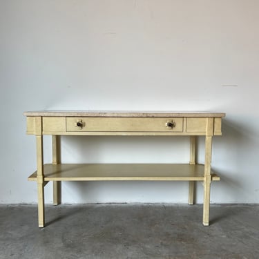 Italian Two- Tier Console Table With Travertine Marble Top 