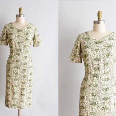 1950s Garden Of Eden dress/ vintage 50s novelty dress / linen embroidered daydress 