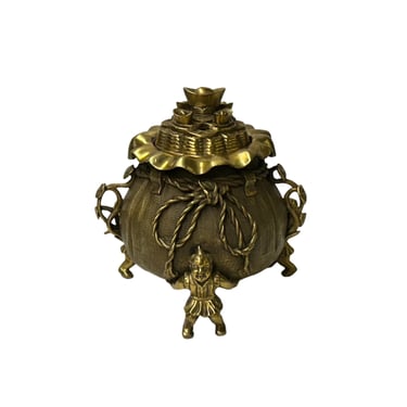 Vintage Bronze Metal Treasure Bag Ding Shape Incense Burner Display Art ws4331E 