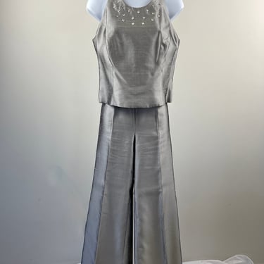 1980s Lane Davis Beverly Hills Silver Pantsuit 