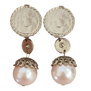 Gold Coin and Pearl Clip-On Earrings