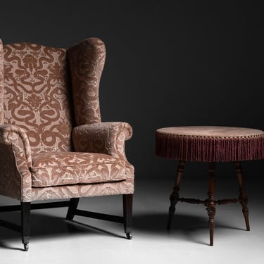 Mahogany Wing Chair in Cut Snake Velvet by House of Hackney / Gillows of Lancaster Table