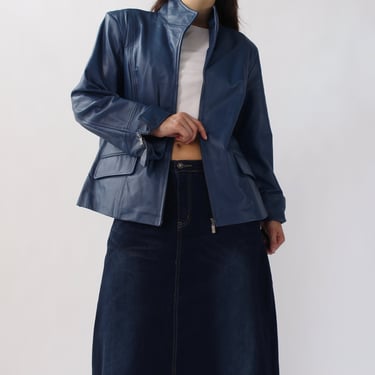 90s Dusk Blue Leather Jacket