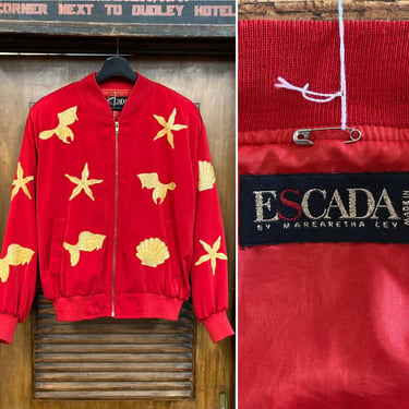 Vintage 1980’s “Escada” Label Red Nautical Design Bomber Jacket, 80’s Fashion, Vintage Clothing 