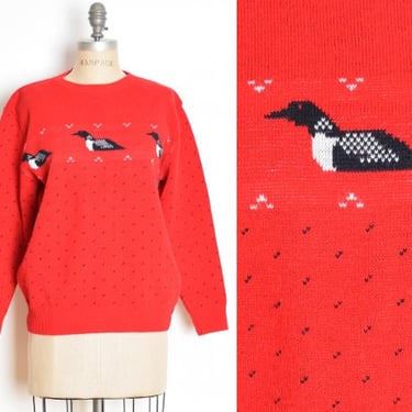 vintage 70s sweater JERSILD red loons bird ski jumper top shirt L XL clothing 