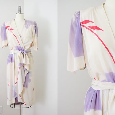 Vintage 1990s Hand Painted Silk Dress | M 