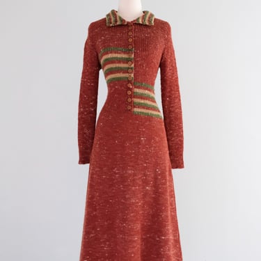 Vintage 1970's Brick Red Autumn Knit Dress by Lord &amp; Taylor / M