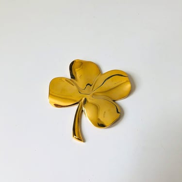Vintage Lucky Gold 4 Leaf Clover Paperweight / Shamrock 