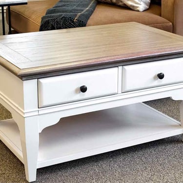 Cocktail Table on Casters with Driftwood Finish Top | Furniture ...
