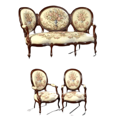 Antique Parlor Suite, French Louis Philippe, Three Piece Carved, Cherry, 1800s!