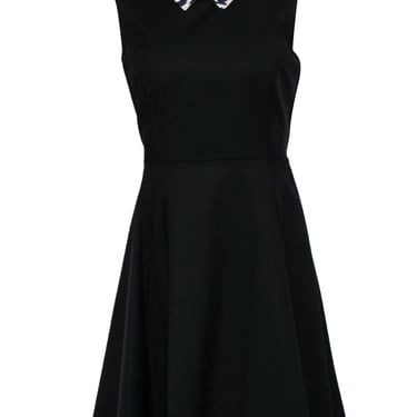Kate Spade - Black Sleeveless Fit & Flare Dress w/ Leopard Print Collar Sz 10