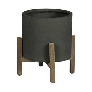 Patio Round Black Stone Standing Pot