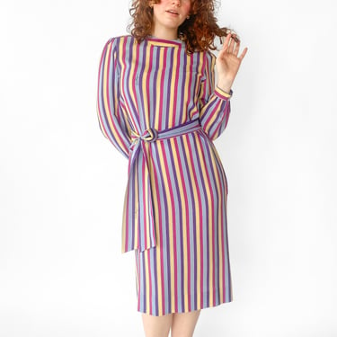 1980s Salvatore Ferragamo Silk Striped Dress, sz. M