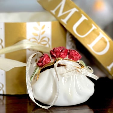 VINTAGE: 1999 - Mud Pie Purse Ornament in Original Box - #20628 - Porcelain Purse with Gold Trim and Roses - Collectable - SKU 
