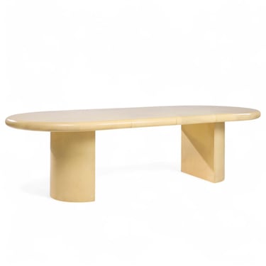 Karl Springer Style Mid Century Lacquered Goat Skin Dining Table with 2 Leaves - mcm 