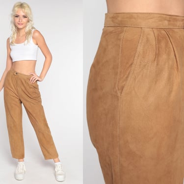80s Suede Pants Brown Leather Pants Straight Leg Boho Western High Waisted Pants 1980s Trousers Vintage Bohemian High Waist Small s 