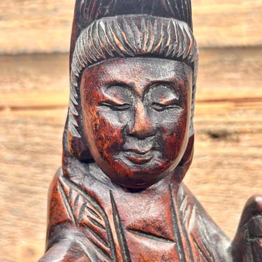 Hand Carved Wooden Chinese Statue Asian Vintage Retro Wood Figure Retro Decor 