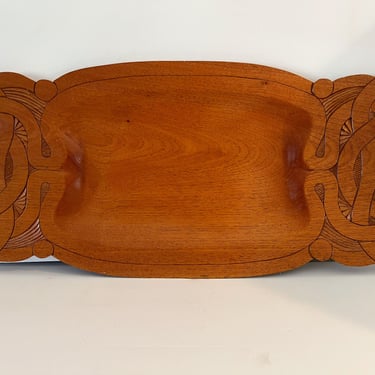 Large Mid Century Wooden Tray. Hand Carved Suriname Tray. Vintage Rectangular Bohemian Tray. 