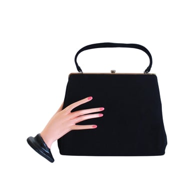 1950s Black Wool Handbag - 1950s Black Pocketbook - Classic 1950s Black Handbag - Vintage Black Purse - 1950s Handbag - 1950s Kelly Bag 