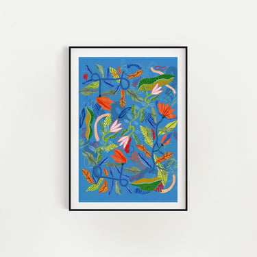 Blue Art Print, Botanical Inspired, Cubicle Wall Art, Bedroom Wall Art 