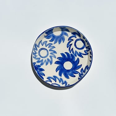 ceramic serving plate. blue suns 01. cheese board or serving dish. glazed stoneware. 6 inch serving platter. 