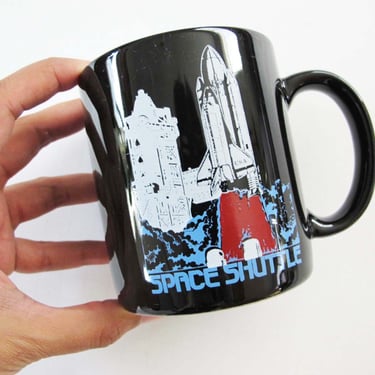 Vintage Space Shuttle Coffee Mug - 80s Black Ceramic Space Mug - Spaceship Mug - Best Friend Gift 