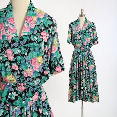 Vintage 90s pink floral rayon dress 