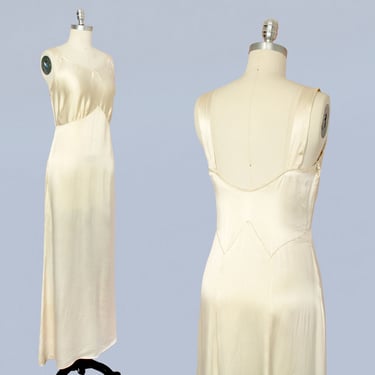 1930s Wedding Dress / 30s Candlelight Silk Charmeuse / Liquid Satin / Minimalist Bridal Slip Gown 