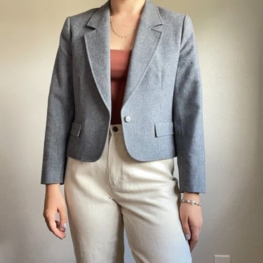 Vintage 80s Women Pendleton Short Cropped Gray Virgin Wool Petite Blazer Sz M 