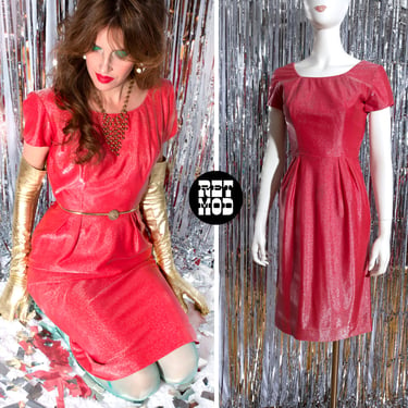 BEAUTIFUL Vintage 60s Red Metallic Liquid Vibes Wiggle Dress 
