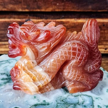 Chinese Gemstone Dragon~Carved Agate Figurine 