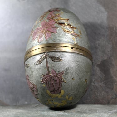 Vintage Enameled Brass Egg | Hand Painted Brass Egg | Floral Egg | Vintage Easter | Bixley Shop 