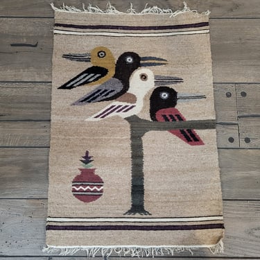 Vintage Hand-Woven Ecuadorian Ecuador Textile Navajo Rug Tapestry Hanging 34.5x22.75 