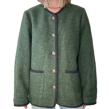 Vintage Womens LL Bean Green Boiled Wool Made in Austria Jacket Cardigan Sz M 
