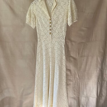 30s 40s Cream Sheer Lace Shirtdress Size XS / S 