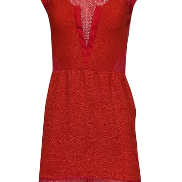 The Kooples - Red Textured Mini Dress w/ Lace Accents Sz S